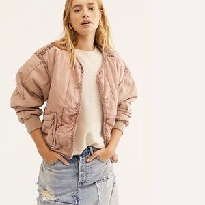 Free People Mixed Signals Quilted Button Front Liner Jacket With Velvet Trim